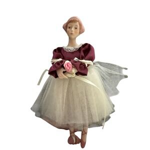 Vtg MCM MAID BALLERINA Fairy Porcelain Tulle Skirt Ornament Doll Figurine TAIWAN